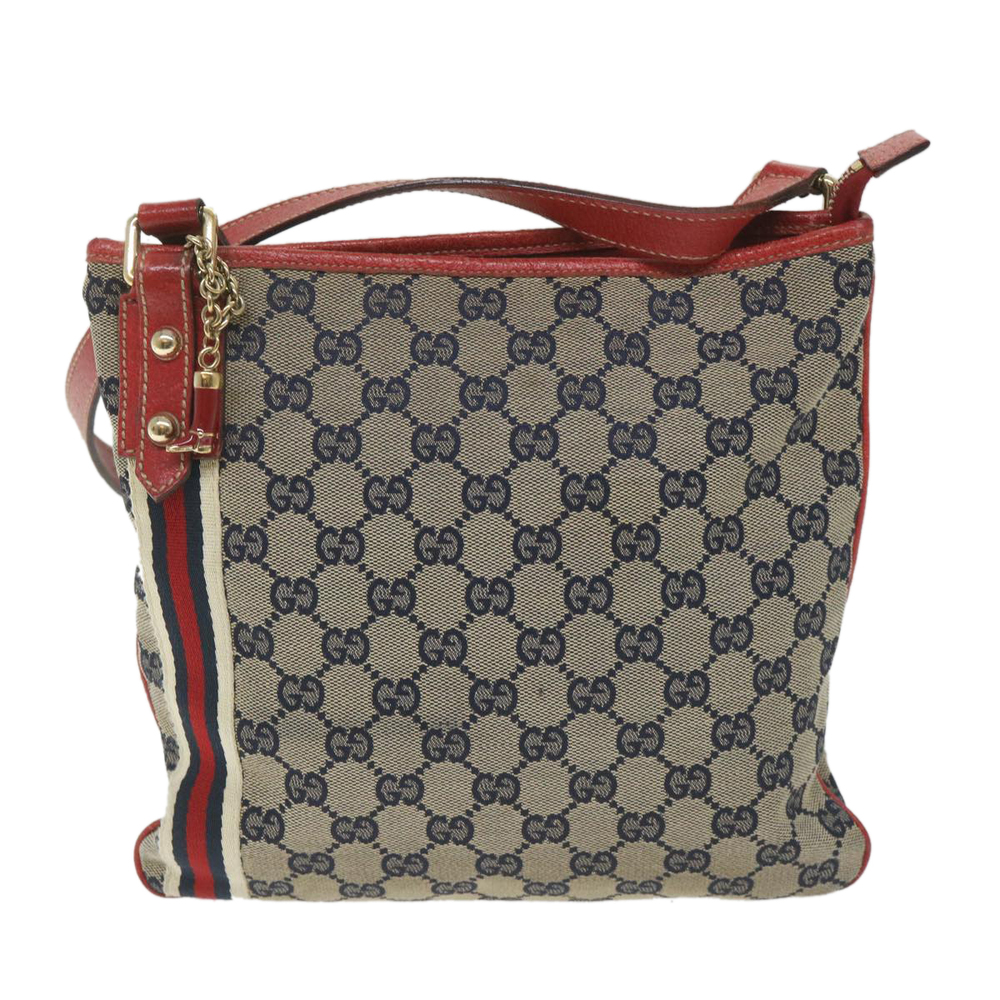 GUCCI GG Canvas Sherry Line Shoulder Bag Navy Red 144388 Auth ki3671 - Picture 13 of 16